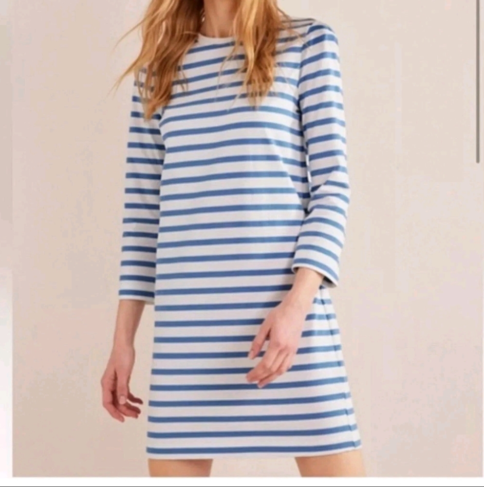 Boden Blue/White Striped Nautical 3/4 Sleeve‎ Dress Size Small